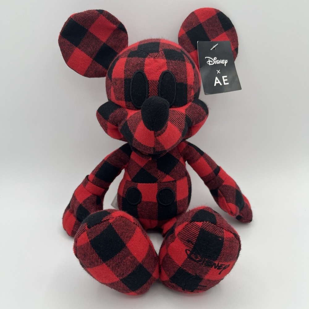 Disney American Eagle Special Edition Mickey Mouse 12" Plush Red Buffalo Plaid